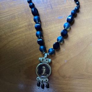 Frida Kahlo silver/nickel beaded necklace boho
